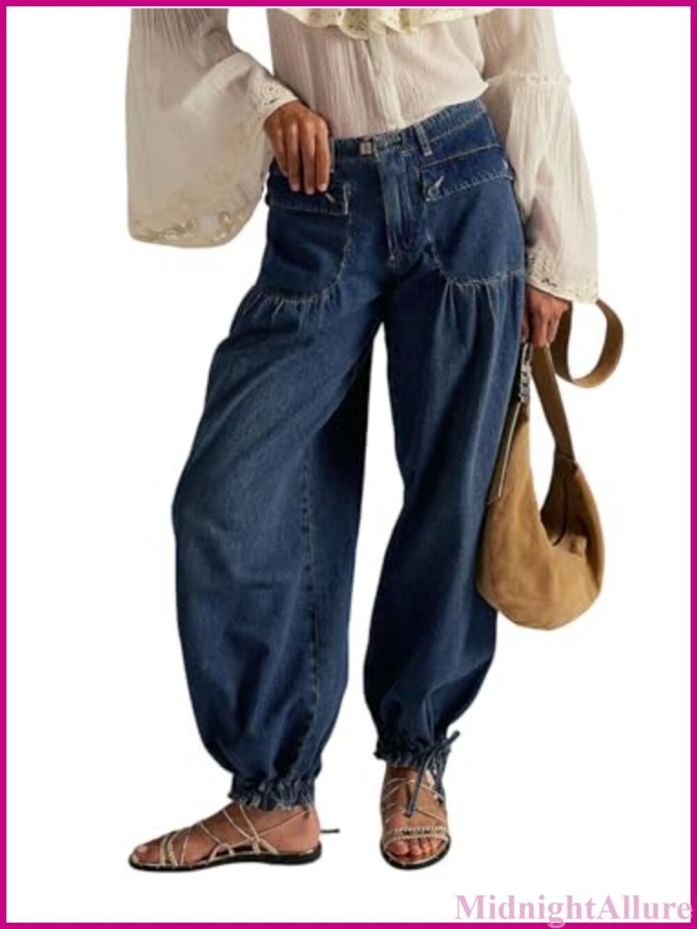 Baggy Harem Jeans Low Rise Adjustable Leg Straight Denim Pants